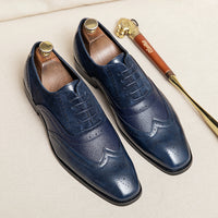 British Men's Low-top Lace-up Pointed Leather Shoes